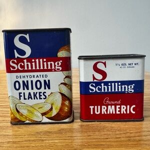 Vintage Schilling Blue and Red Spice Containers